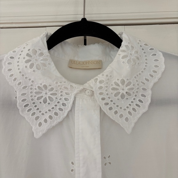ULLA JOHNSON Gemma Shirt Dress Cowrie White Eyelet Statement Colla Size 6 Medium - Picture 6 of 16